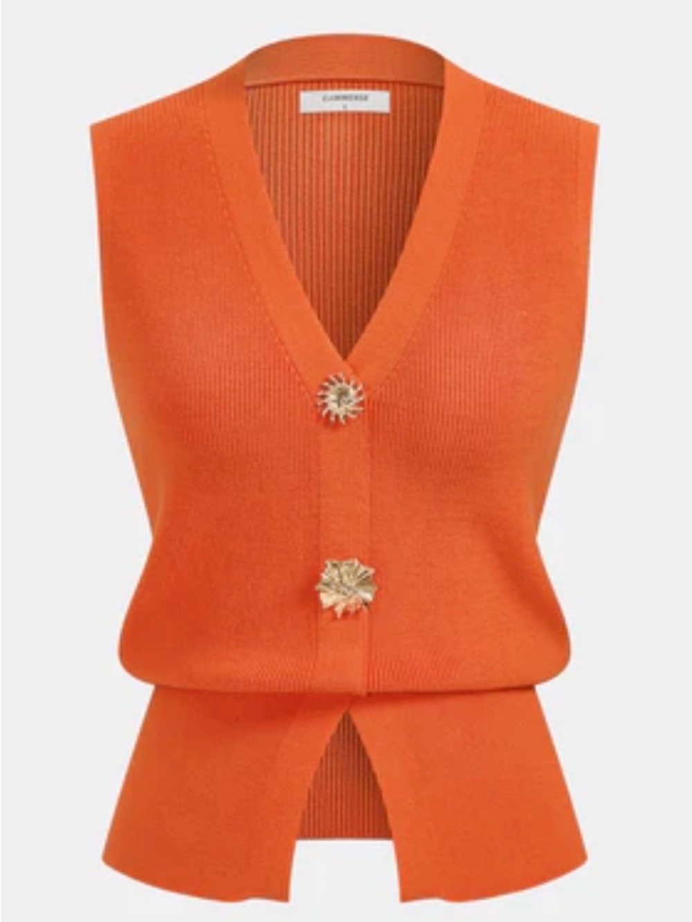 Commense Orange V-Neck Sleeveless Sweater Vest with Gold Buttons